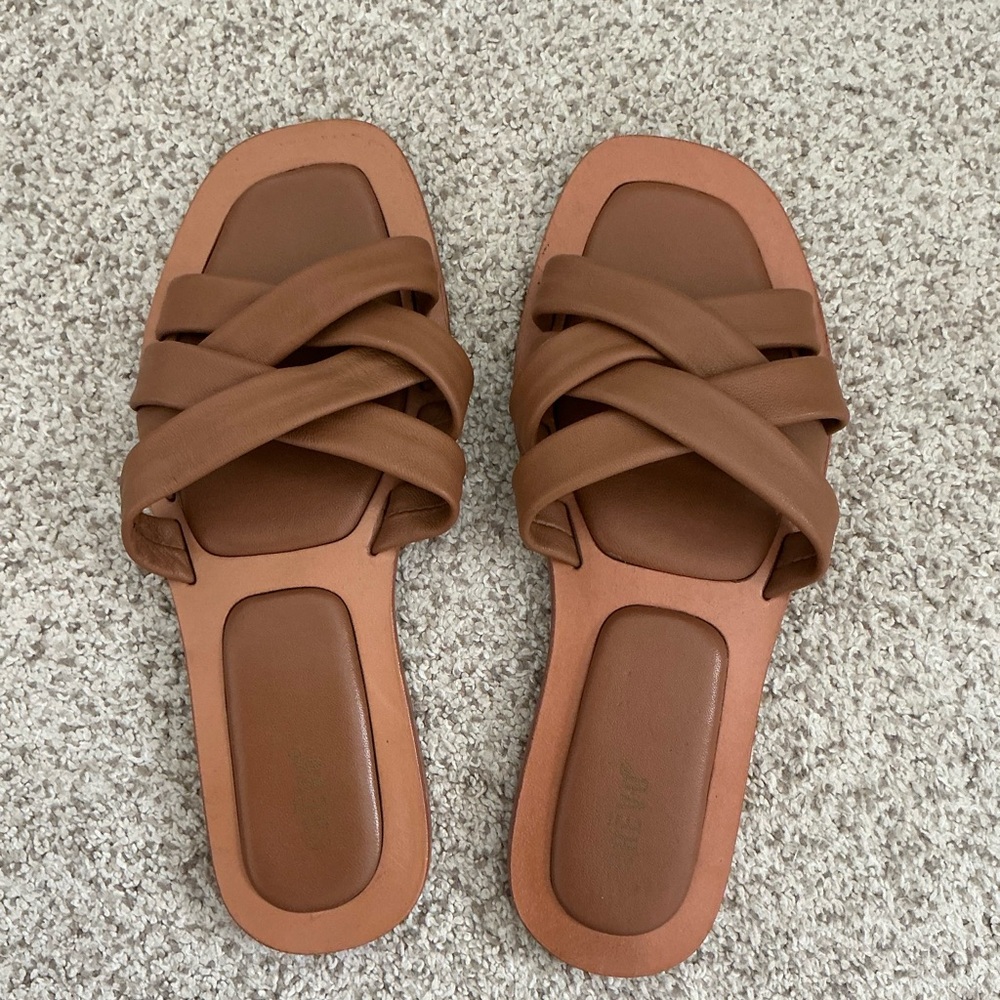 Crevo Brown Sandals with Crisscross Straps, Sz. 6
